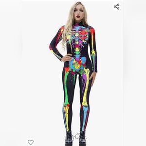 Grace's Secret Womens Halloween costume 3D Skelton Cosplay Jumpsuit Bodysuit